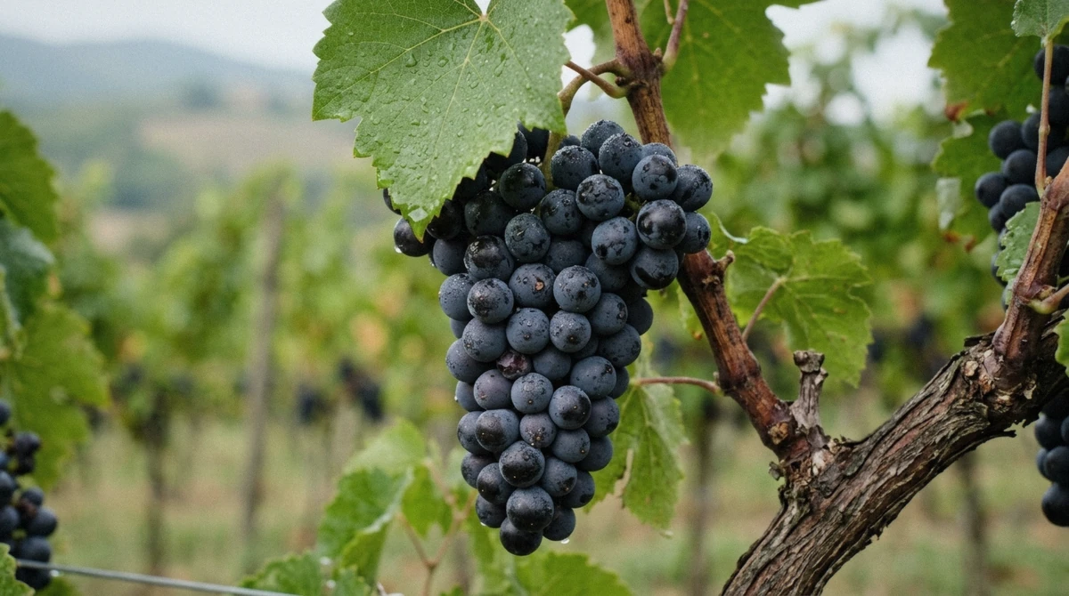 Glasses of Vino Nobile di Montepulciano beside estate vines during a family winery visit in Cervognano, Tuscany